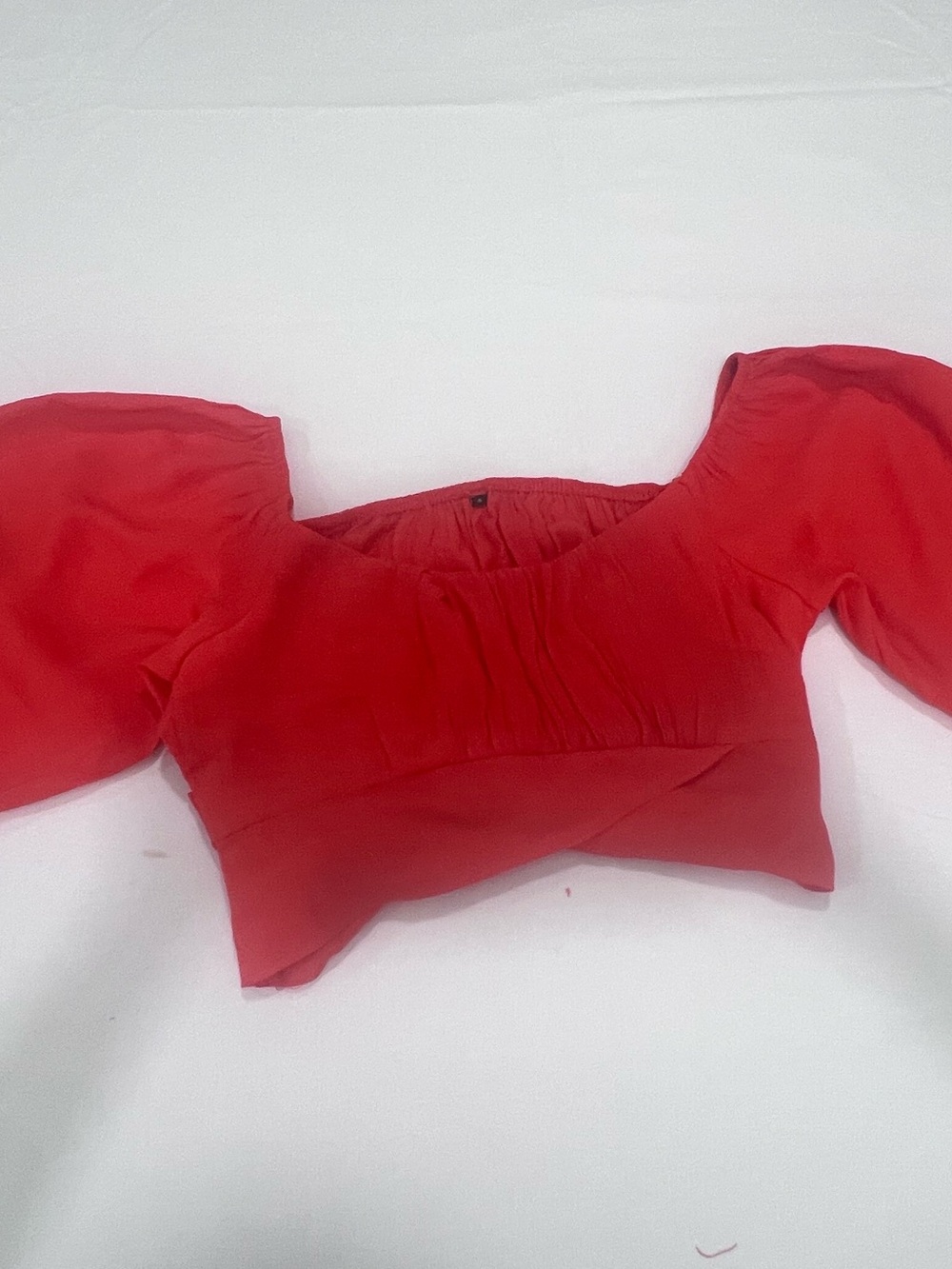 Red- orange Puff-Sleeve Crop Top - Women